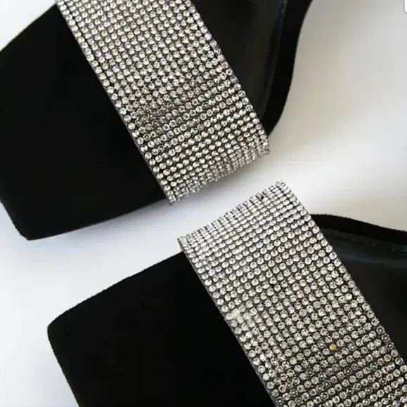 Lulus Shylaa Black Rhinestone Ankle Strap Heels Size 9 NWT - Picture 4 of 9